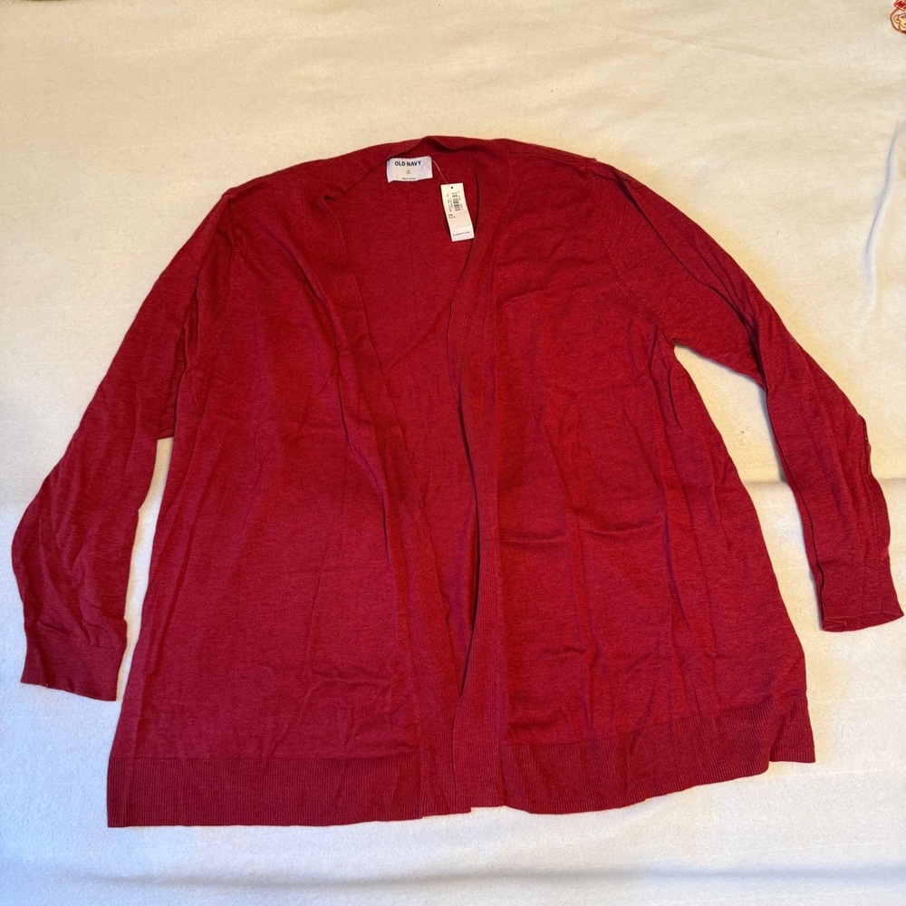 Red Open Front Cardigan